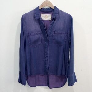 Anthropologie Bella Dahl Purple Acid Washed Chambray Convertible Sleeve Shirt M